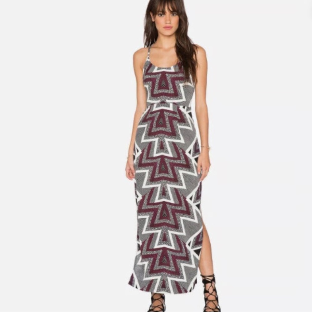 Free People Burgundy and White Zigzag Maxi Dress